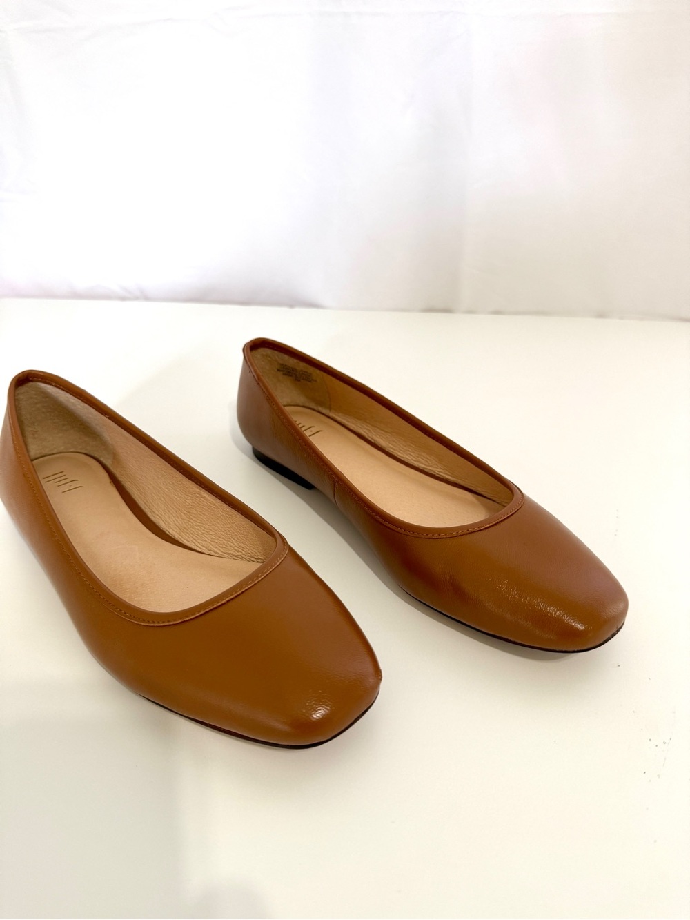 J. Jill Tan Leather Square-Toe Ballet Flats